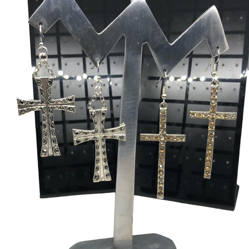 Bundle lot 2 trendy fashion cross earrings statement